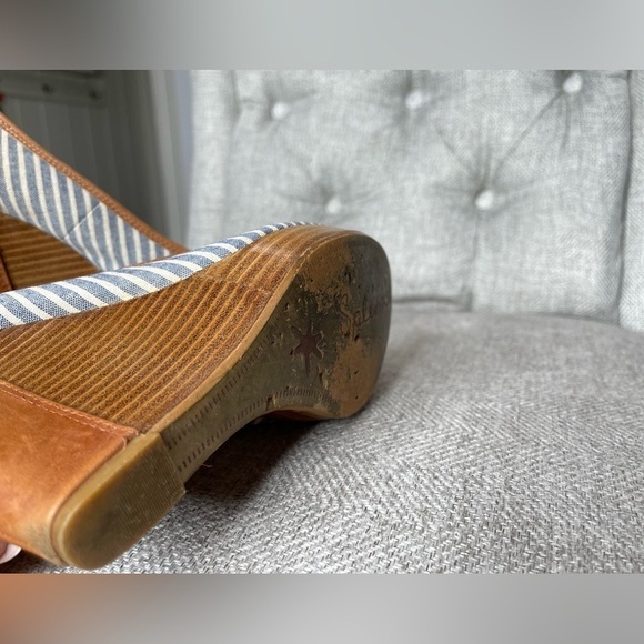 Splendid Striped Blue Wedge Sandals Womens Size 8 Leather Nautical - Picture 4 of 4